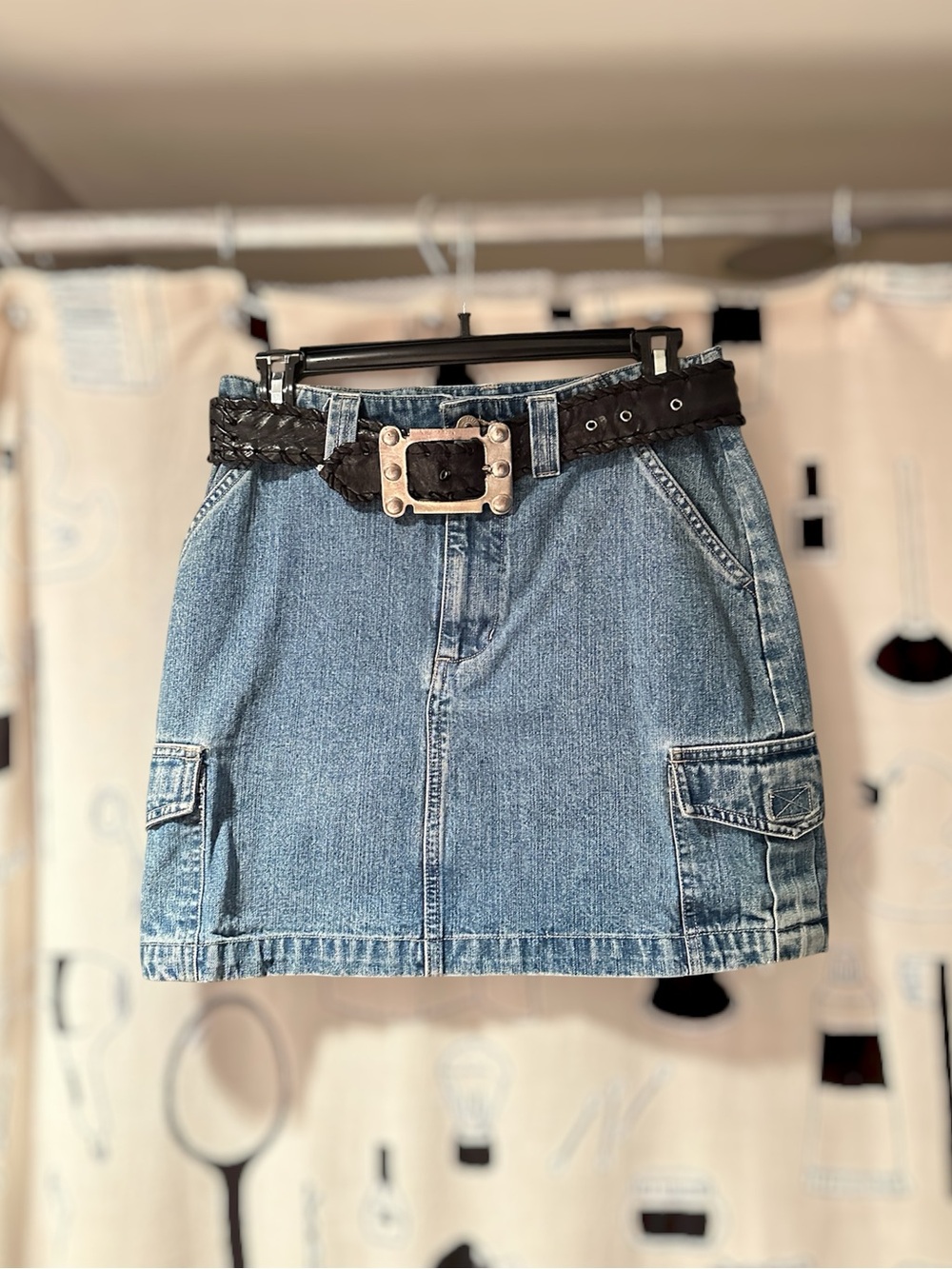 Xhilaration Vintage Y2K Denim Cargo Mini Skirt w/Buckle Belt